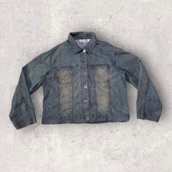 Chico’s Jean Jacket Women’s Large Retro Washed Denim Americana - Picture 8 of 9